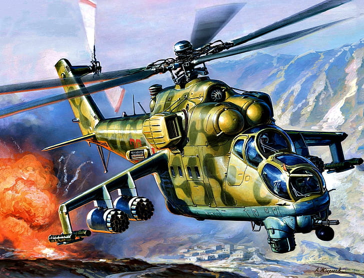 산, 폭발, SOVIET AIR FORCE, Mi-24V, 아프가니스탄 전쟁, 소련의 공격 헬리콥터 