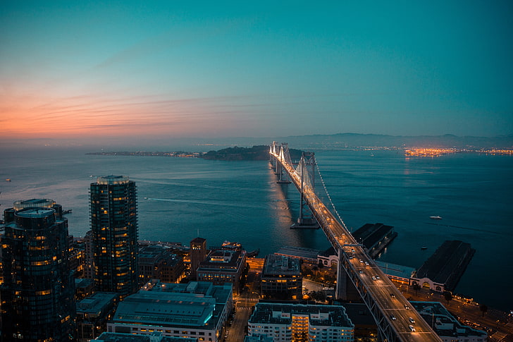 Мост Золотые Ворота, город, огни, дорога, мост, Сан-Франциско, HD обои