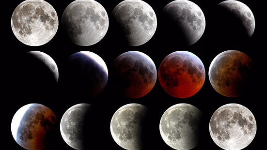 luna, eclipse total, eclipse, fase lunar, oscuro, lunar, objeto astronómico, astrología, Fondo de pantalla HD HD wallpaper