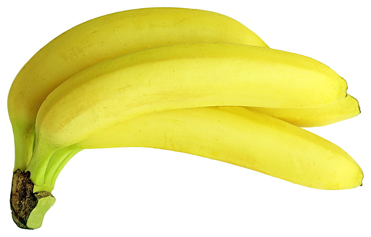 four yellow bananas, banana, white, close-up, HD wallpaper