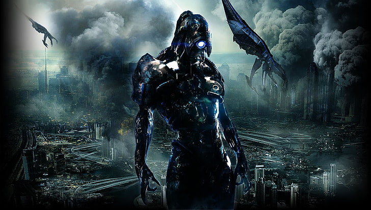 tapeta upadłego miasta, Legion, Mass Effect, apokaliptyczne, Żniwiarze, zniszczenie, Mass Effect 3, gry wideo, Tapety HD