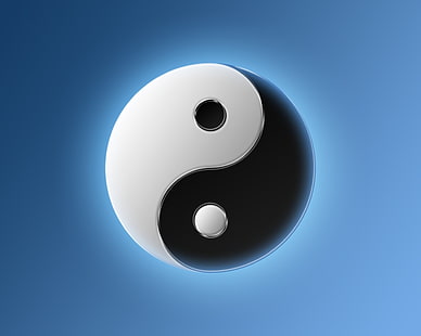 Símbolo de Yin y Yang, Yin y Yang, símbolos, fondo azul, Fondo de pantalla HD HD wallpaper