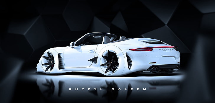 бял кабриолет, Khyzyl Saleem, кола, Porsche 911 Carrera S, HD тапет
