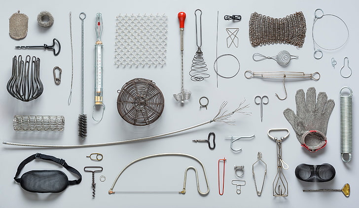 corkscrew, spring, set, stand, utensils, thermometer, jigsaw, HD wallpaper
