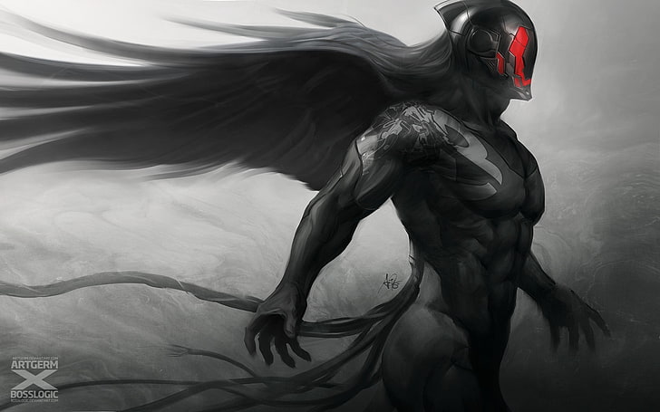 schwarzer Mann mit Flügeln Wallpaper, Fantasy-Kunst, Krieger, Konzeptkunst, Dämon, Artgerm, HD-Hintergrundbild