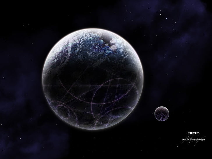 кръгла сива планета дигитален тапет, космос, планета, кръг, космическо изкуство, дигитално изкуство, HD тапет