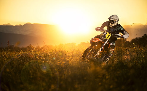 Dirtbike Motorcycle Sunset Sunlight HD, спорт, залез, слънчева светлина, мотоциклет, dirtbike, HD тапет HD wallpaper