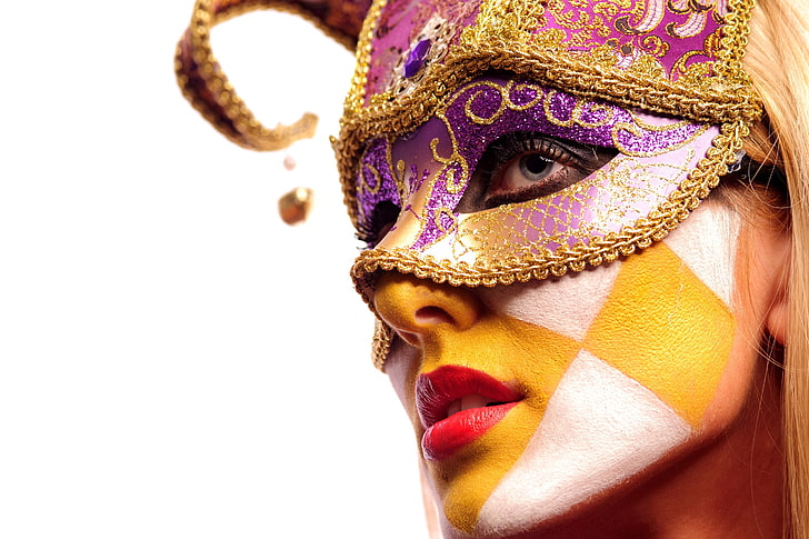 modella, viso, maschera, maschere veneziane, pittura per il viso, Sfondo HD