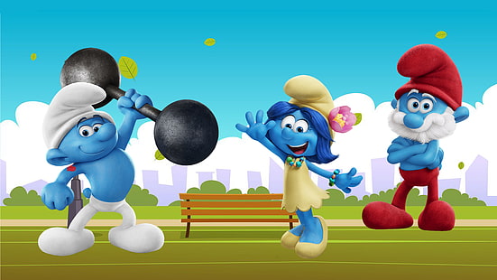 Die Schlümpfe Hefty Smurfs Smurfette Und Papa Smurf Wallpaper Hd Für Desktop 3840 × 2160, HD-Hintergrundbild HD wallpaper