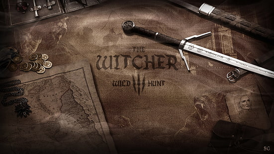 silah, para, kılıç, madeni para, dünya haritası, Witcher, Witcher, Witcher 3 Vahşi Avı, Witcher 3, CRIS, Witcher 3, cirilla, silah oyunu, HD masaüstü duvar kağıdı HD wallpaper