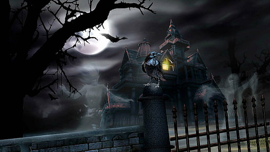oscuro, halloween, embrujado, casa, escalofriante, Fondo de pantalla HD HD wallpaper