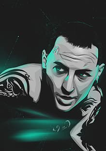 nero, verde acqua, Vexel, musica, Linkin Park, Chester Bennington, Sfondo HD HD wallpaper