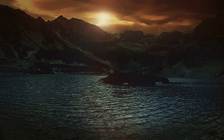 lake, water, mountains, HD wallpaper