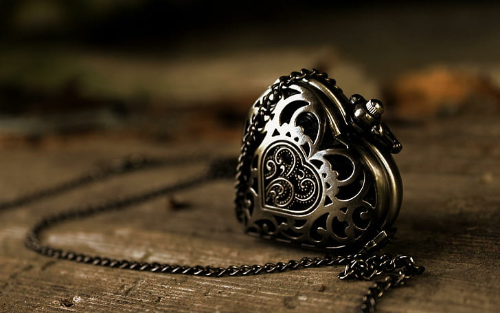 Pingente de corrente coração amor, coração de prata relógio de bolso pingente de colar, pingente, corrente, coração, amor, HD papel de parede