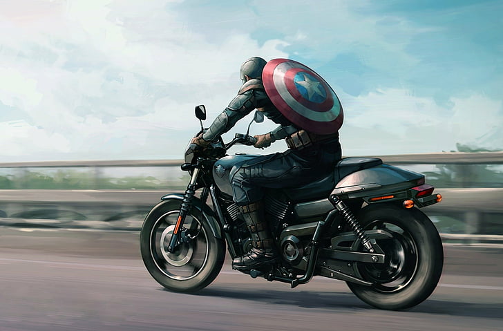Captain America, Captain America: The Winter Soldier, Harley-Davidson, Marvel Comics, Motorcycle, HD wallpaper