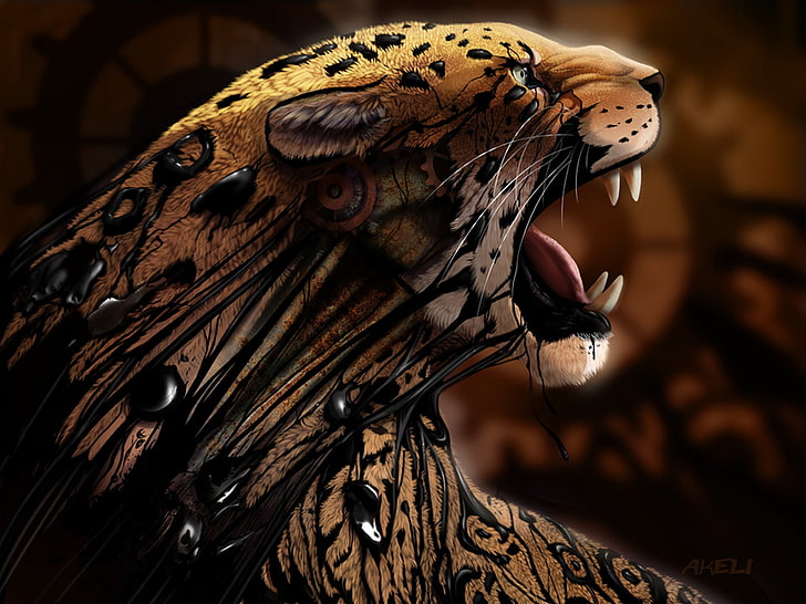 papel tapiz de leopardo negro y marrón, mancha, guepardo, colmillos, Fondo de pantalla HD