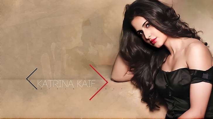 Katrina Kaif, aktris Bollywood, lipstik merah, gaun hitam, wanita, Wallpaper HD
