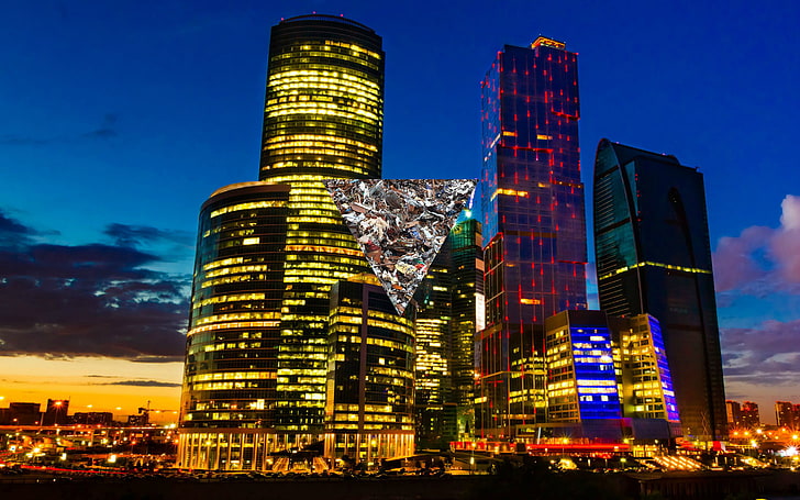 モスクワ市、夜、ポストモダニズム、都市景観、 HDデスクトップの壁紙