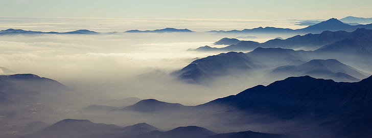 黄金の時間、山、自然、山のピーク、風景、日没、霧、風景、屋外、山の範囲、アジアの間に雲で覆われた山、 HDデスクトップの壁紙