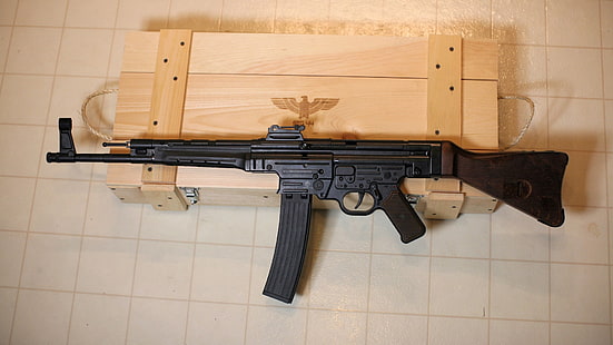 czarny karabin szturmowy i futerał, broń, StG 44, karabiny, wojsko, Tapety HD HD wallpaper
