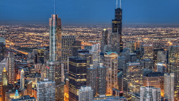 небостъргачи, градски пейзаж, град, сграда, HDR, Чикаго, HD тапет