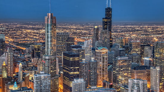 небоскребы, городской пейзаж, город, здания, HDR, Чикаго, HD обои HD wallpaper