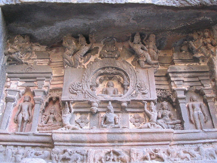 Cuevas de Ellora, India (Patrimonio de la Humanidad), monumento, arquitectura, castillo, india, hindú, budismo, hinduismo, antigua, animales, Fondo de pantalla HD