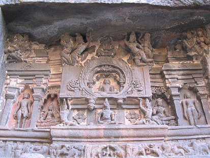 Ellora Caves, India (Situs Warisan Dunia), monumen, arsitektur, kastil, india, hindu, agama Budha, hindu, kuno, hewan, Wallpaper HD HD wallpaper