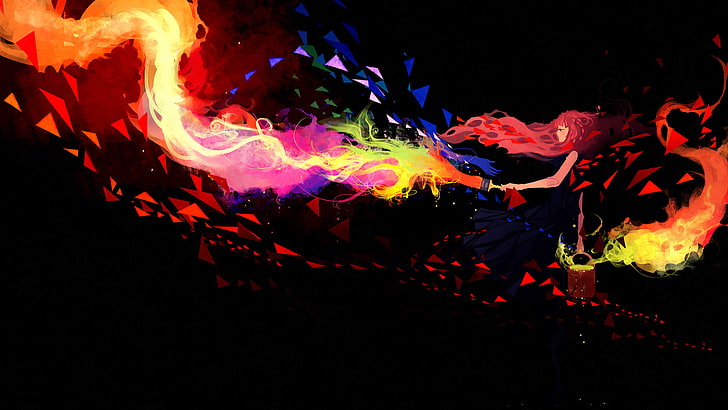 فتاة أنيمي مع خلفية رقمية ذات طابع أحمر ، ملونة ، لوحة ، DeviantArt ، عمل فني ، Nano Mortis، خلفية HD