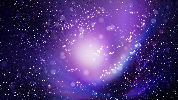 ilustrasi galaksi ungu, titik, cahaya, bintik-bintik, silau, Wallpaper HD