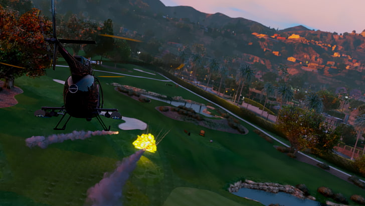 black helicopter, Grand Theft Auto V, Redux, helicopter, video games, HD wallpaper