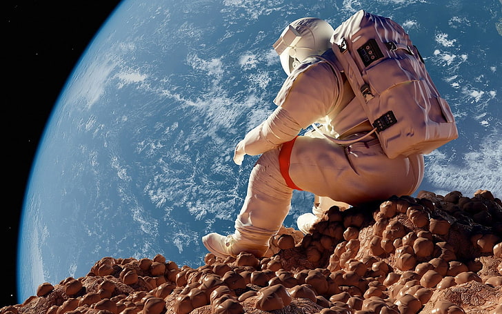 우주 비행사, 공간, 앉아, 지구, HD 배경 화면