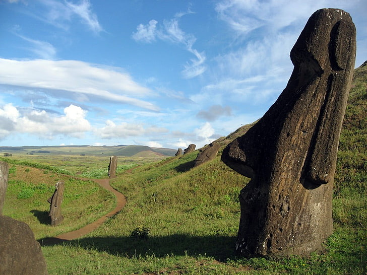 Moai, Paskalya Adası, açık gökyüzü, heykel, ada, Paskalya Adası, manzara, HD masaüstü duvar kağıdı