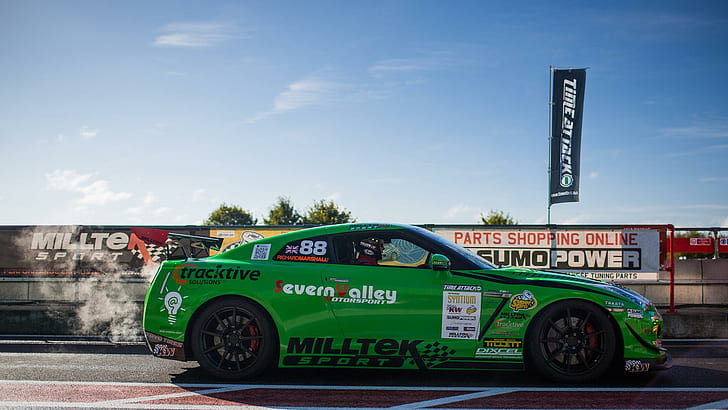 Nissan GTR Time Attack, green sports car, nissan, time, attack, cars, HD wallpaper