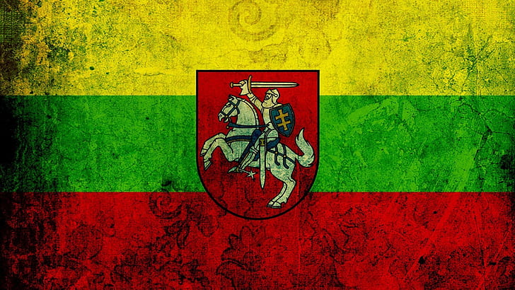 Lituania, escudo de armas, bandera, jinete, Fondo de pantalla HD