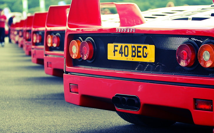 красный спортивный автомобиль Ferrari много, Ferrari F40, старый автомобиль, F40, HD обои