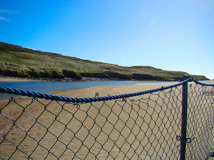 beach, dunes, fence, floating bridge, grass, ireland, rope, sand, sea, summer, waves, wild atlantic way, HD wallpaper