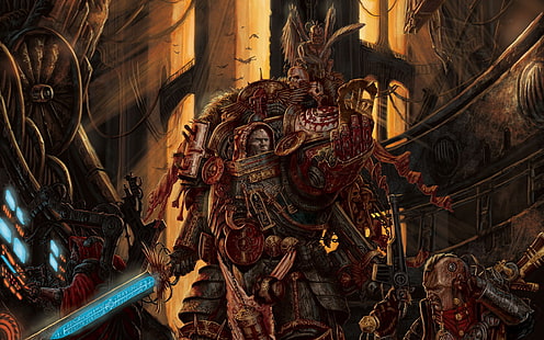 воин, държащ меч цифров тапет, меч, катедрала, Warhammer 40k, командирът, техник, HD тапет HD wallpaper