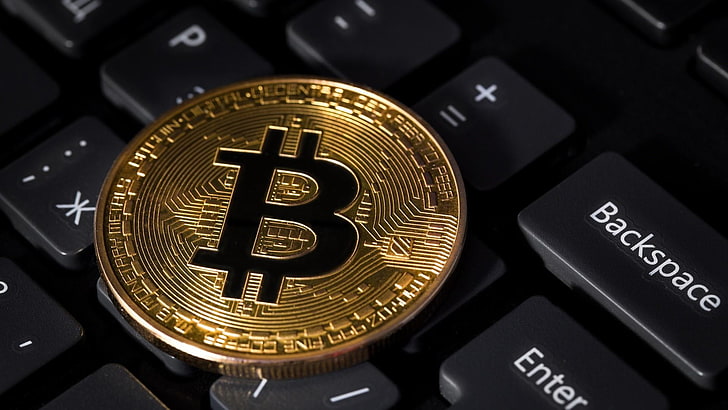 bitcoin, coin, metal, cryptocurrency, keyboard, money, cash, HD wallpaper
