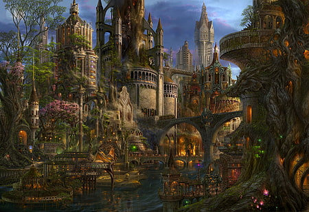 fantasy art, fantasy city, HD wallpaper HD wallpaper