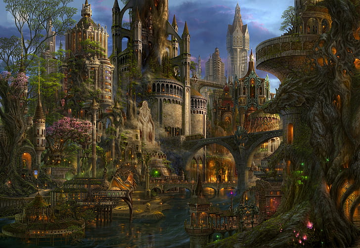 Az ősi Elf város Fantasy-city-fantasy-art-wallpaper-preview
