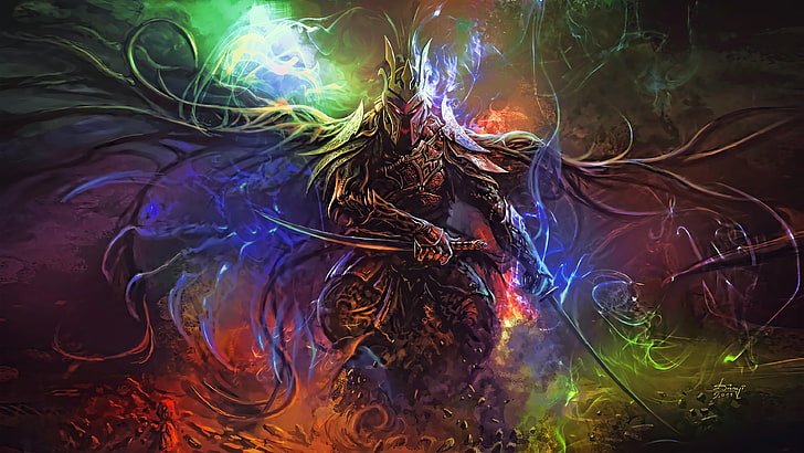 mystical warrior wallpaper, fantasy art, fan art, artwork, digital art, sword, warrior, HD wallpaper