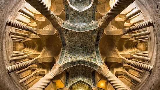 moschea Vakil, Iran, Shiraz, moschea, geometria, simmetria, architettura, soffitto, edilizia, Sfondo HD HD wallpaper