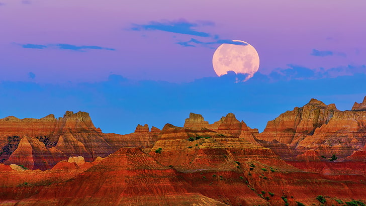 Natur, Landschaft, Berge, Wolken, South Dakota, USA, Mond, Bäume, Nationalpark, HD-Hintergrundbild