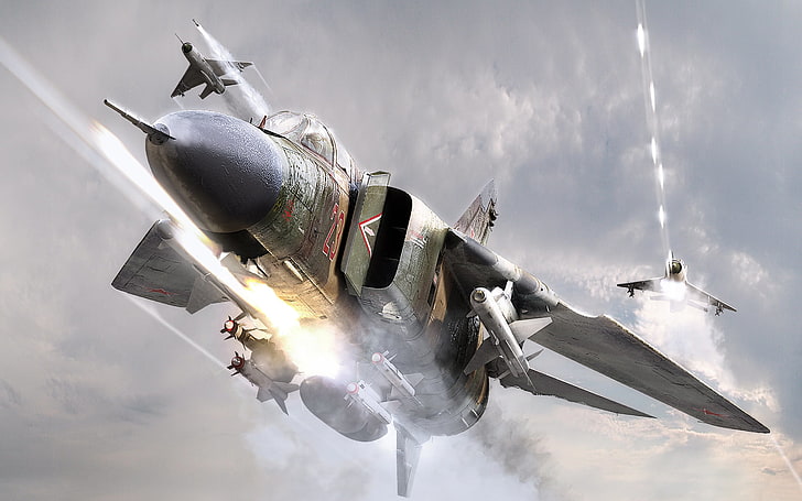 gray and brown aircraft digital wallpaper, attack, battle, the MiG-23, MiGs, HD wallpaper