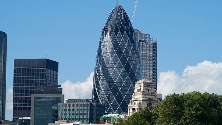 Edificio del cetriolino di Londra, Londra, costruzione, cielo, architettura, città, Sfondo HD