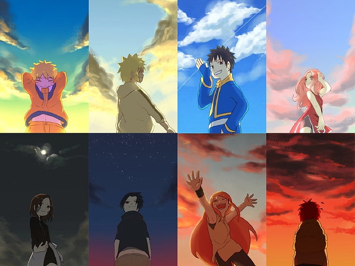 Fondo de pantalla de collage de Naruto, Anime, Naruto, Gaara (Naruto), Kushina Uzumaki, Minato Namikaze, Naruto Uzumaki, Obito Uchiha, Rin Nohara, Sakura Haruno, Sasuke Uchiha, Fondo de pantalla HD