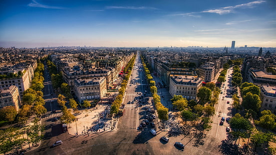 город, горизонт, Париж, площадь Этуаль, Франция, HD обои HD wallpaper