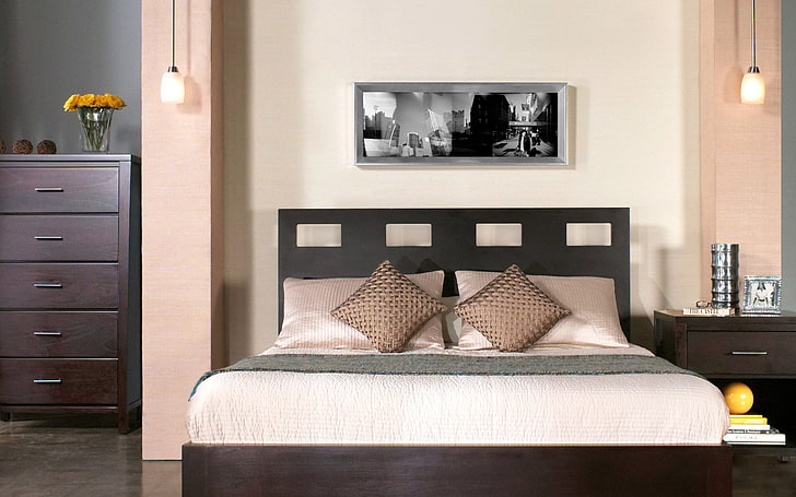 colchão branco, roupas de cama, móveis, interior, design, HD papel de parede