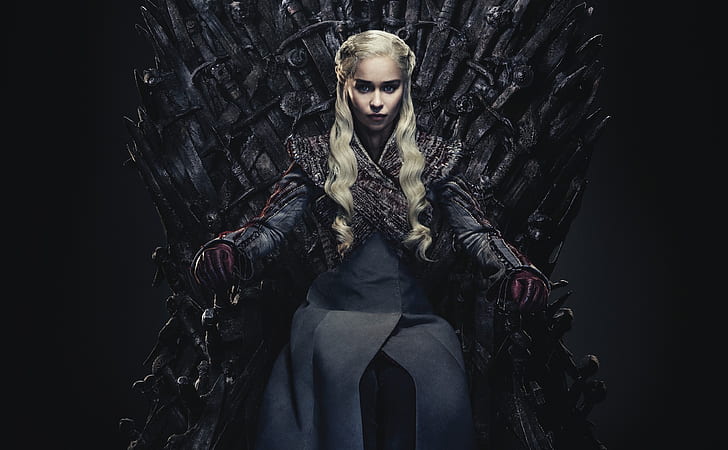 Emilia Clarke, Daenerys Targaryen, sitting, Throne, Iron, HD wallpaper